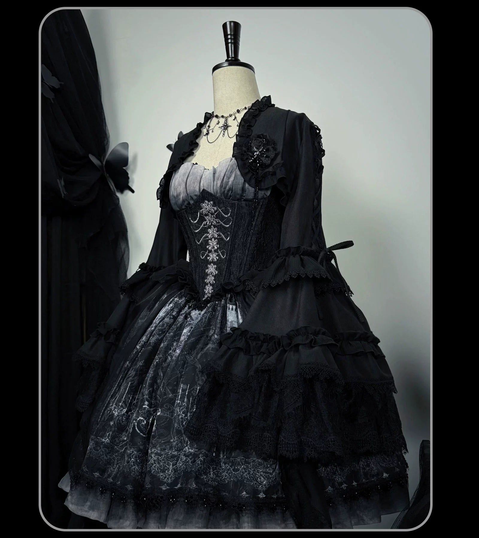 Bone-Eroded Butterfly - Gothic Lolita JSK & SK Set - image 3