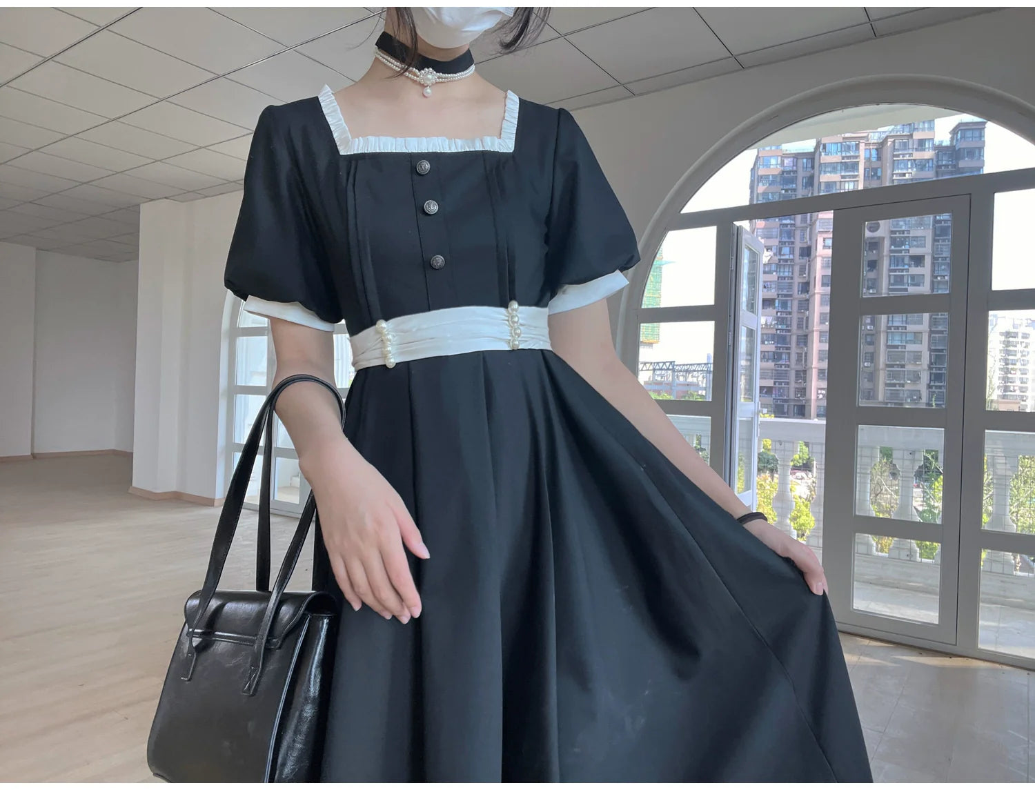 Thoughts - Vintage Black Lolita OP Dress with Square Neckline - image 32