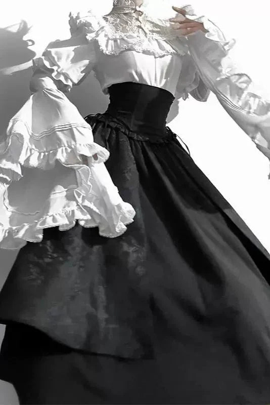 Dark Gothic Lolita Ruffle Blouse and Skirt Set - image 4