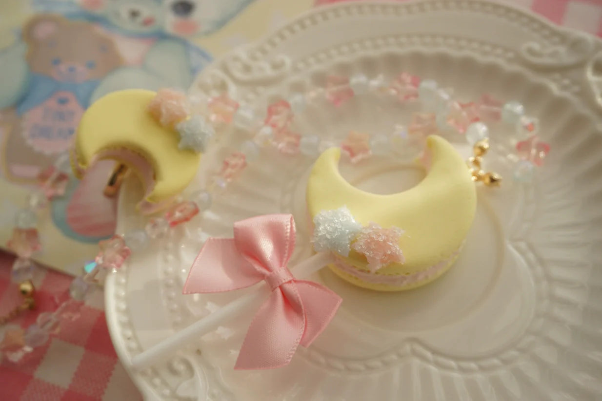 Kawaii Lolita Accessories Moon Lollipop Clay Necklace Ring - image 2