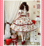 The Bear's Strawberry Field - Daily Lolita OP Dress With Petal Collar & Bear Strawberry Print and Accessories - image 13