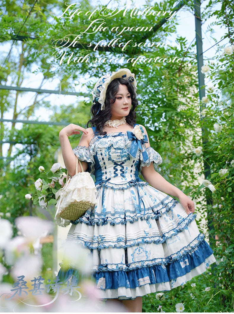 Mulberry Poetry Collection - Plus Size Lolita Printed Top & Skirt Set with Embroidery - image 3