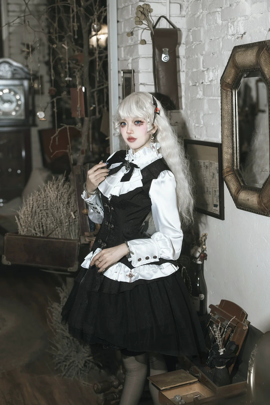 Bloodline Duke - Gothic Lolita SK Suit Spider Web Vest and Blouse - image 7