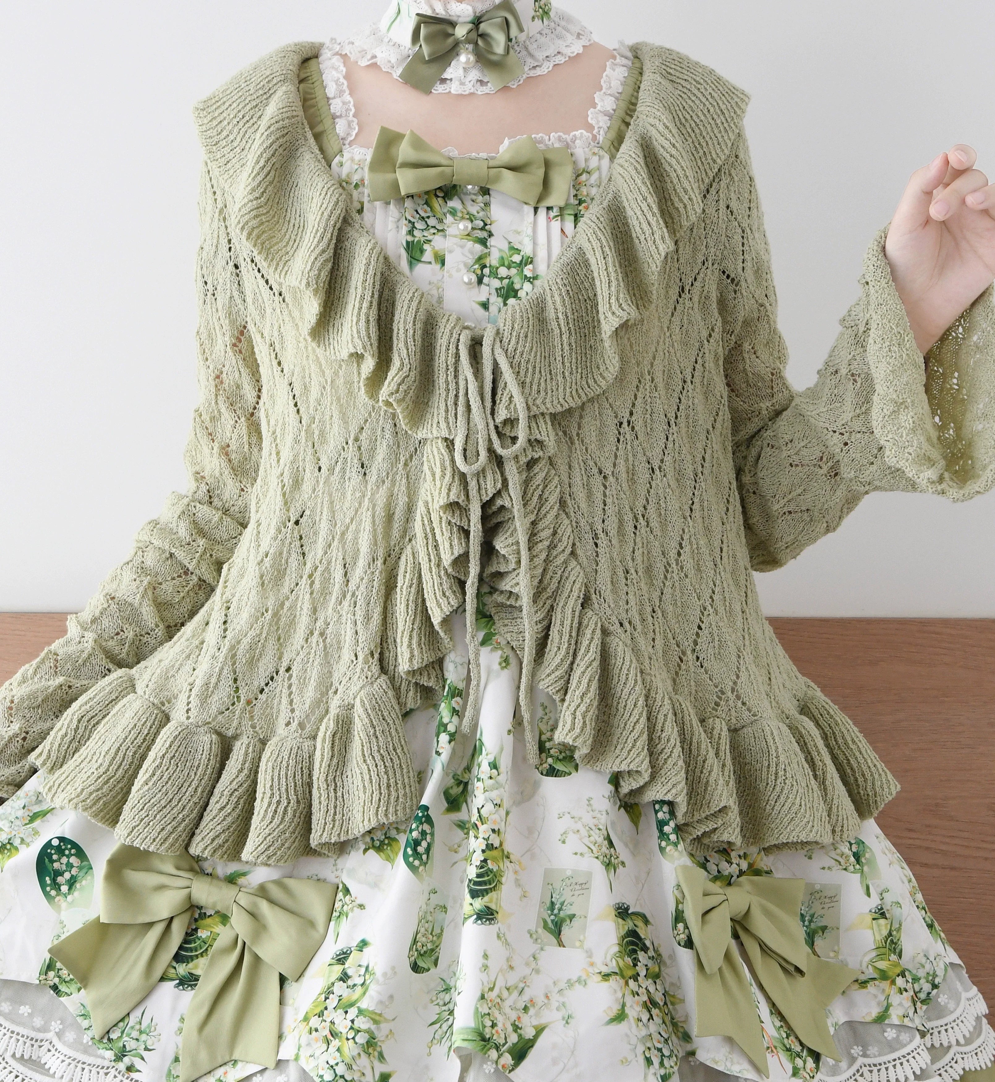 Sunset Bouquet - Elegant Lolita Cardigan, Flounce Hem - image 3