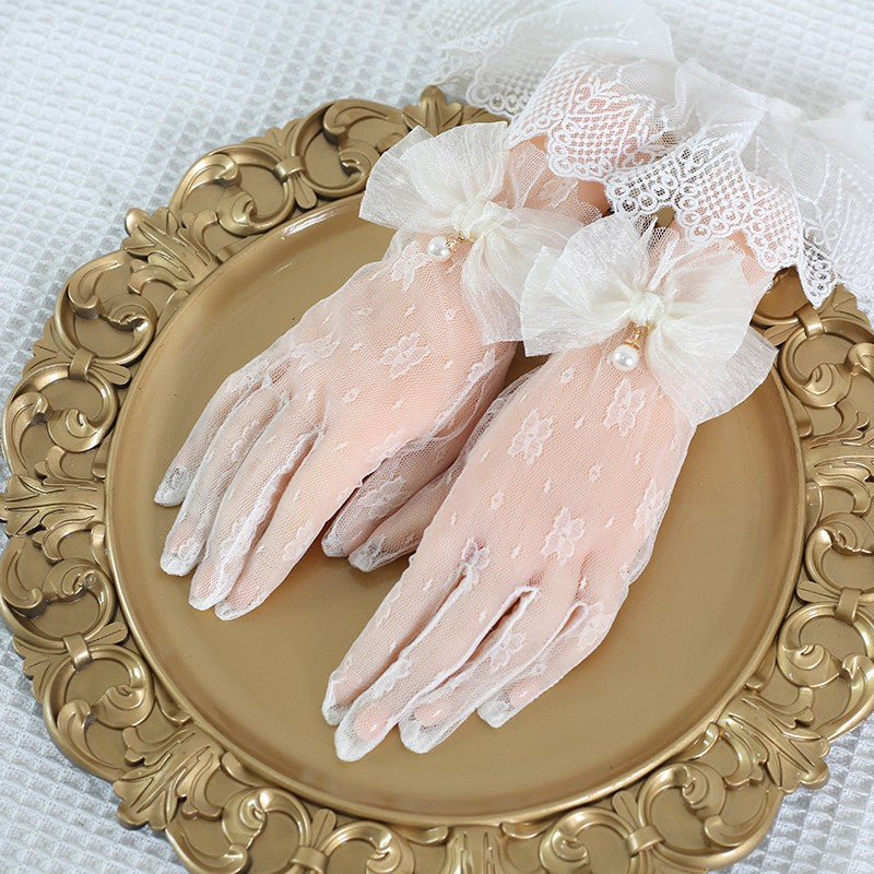 Lace Bowknot Flower Vintage Lolita Gloves - image 1