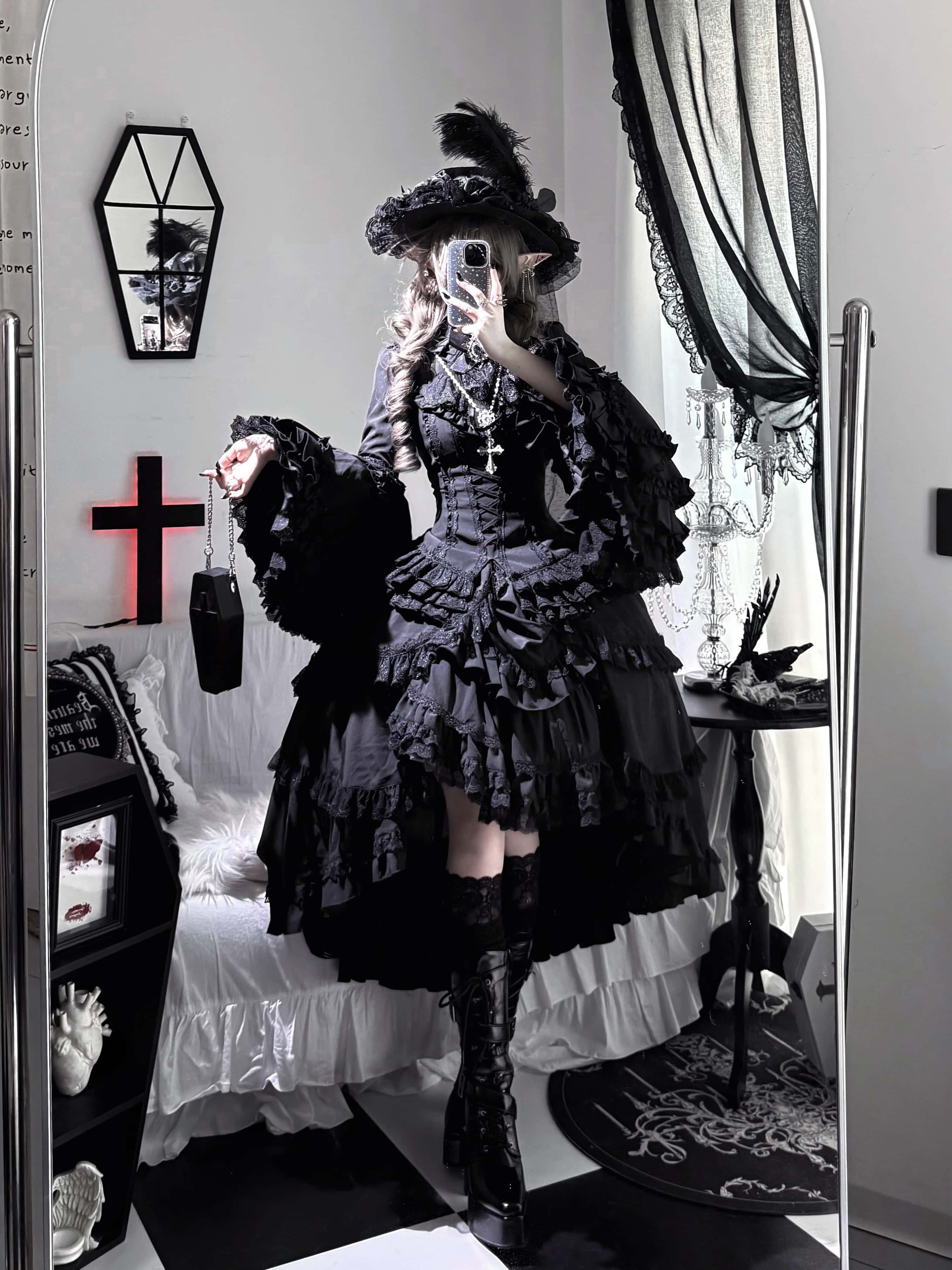Immortal Bird Black Gothic Lolita Blouse SK Set - image 12