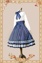 Elegant Lolita Stripe High-waist Jumper Dress Set and Cape - image 16