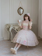 Garden Encounter of Three Springs - Cotton Old School Lolita Floral Print OP, Lace Back Opening and Accessories - image 14