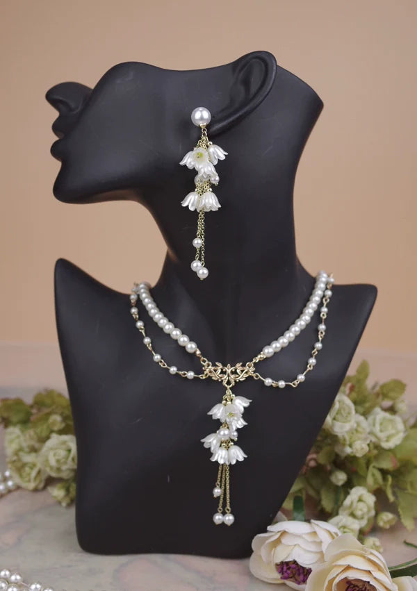 Lily Miss - Elegant Lolita Pearl Necklace and Earrings Set - image 2