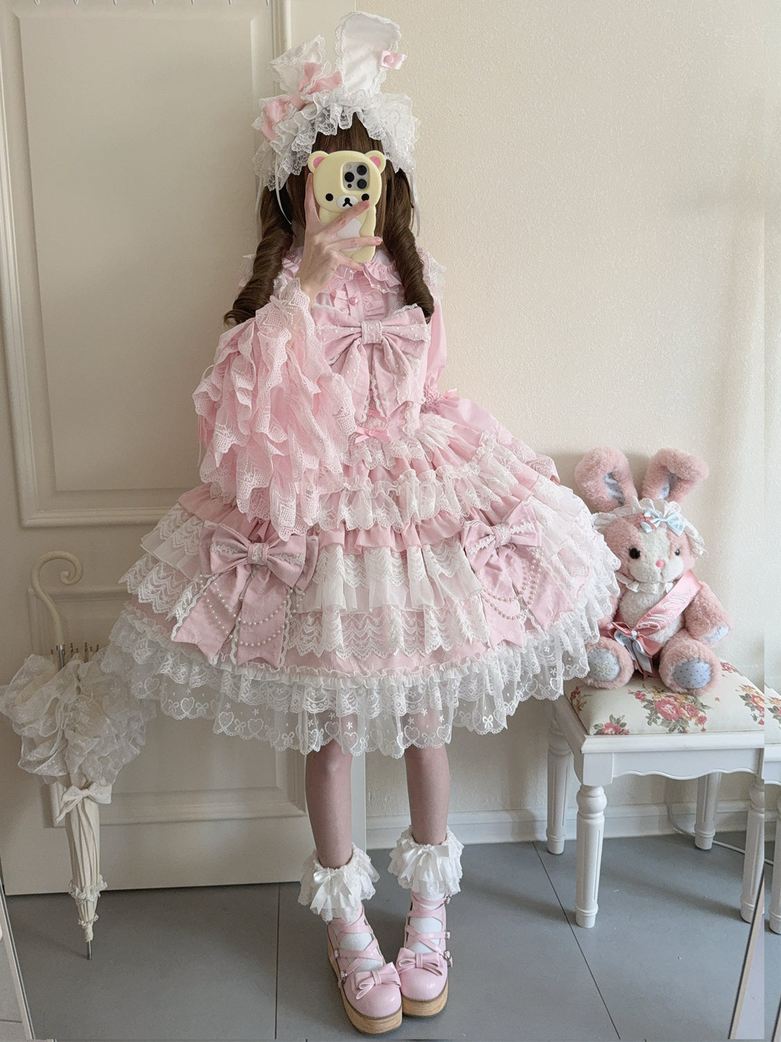 Cross Heart Knot - Sweet Lolita JSK Suit Tiered Ruffles Dress with Lace Blouse - image 10