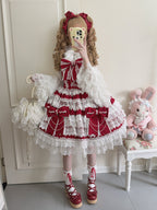 Cross Heart Knot - Sweet Lolita JSK Suit Tiered Ruffles Dress with Lace Blouse - image 8