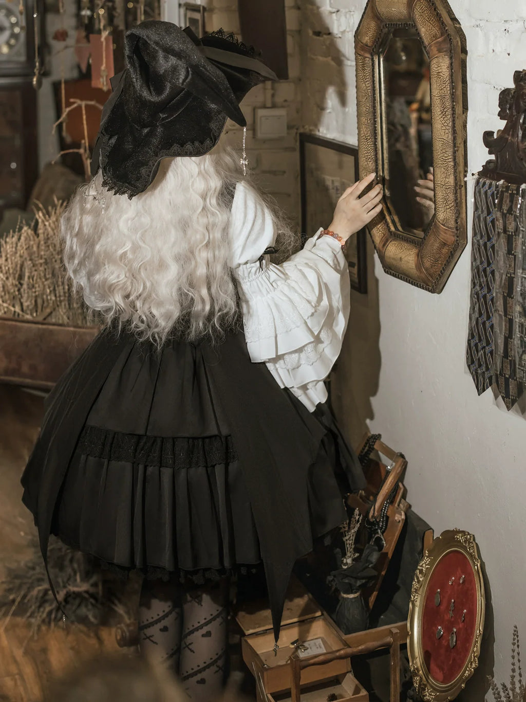 Dawn Witch - Black Gothic Lolita JSK Dress + White Blouse - image 4