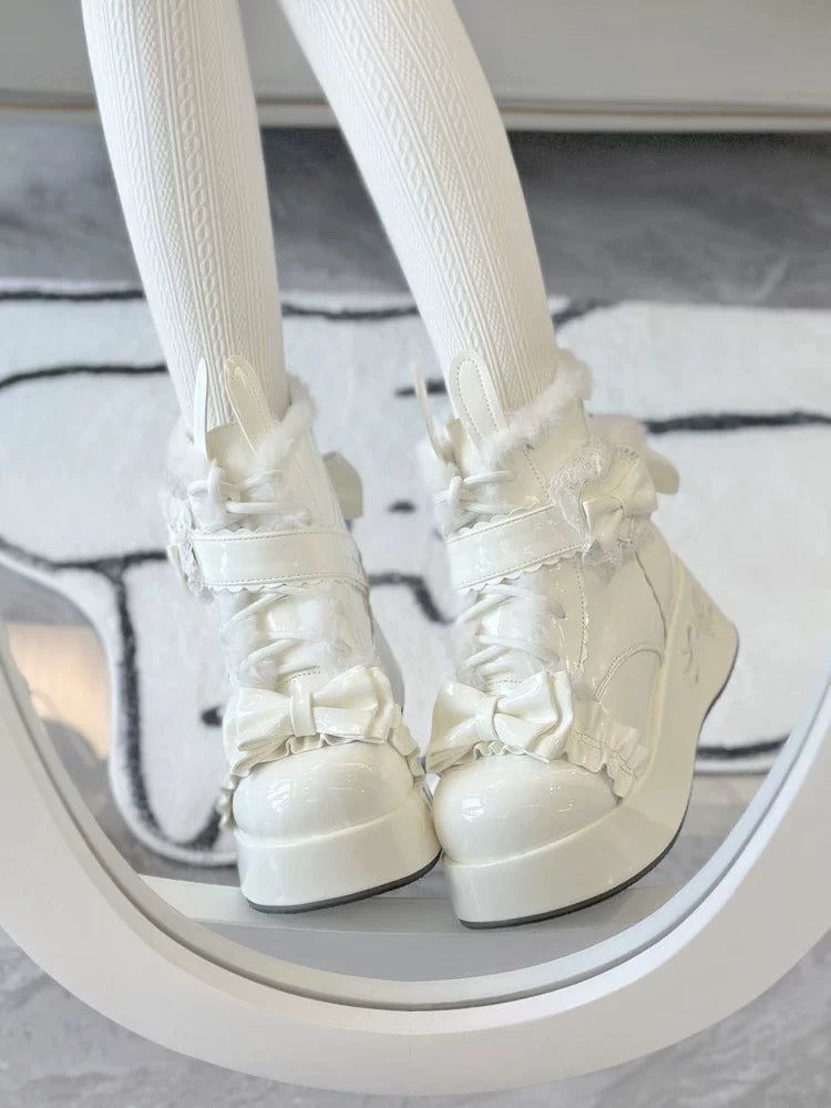Bunny Tail - Fuzzy Kawaii Lolita Snow Boots, Detachable Plush Bow - image 13