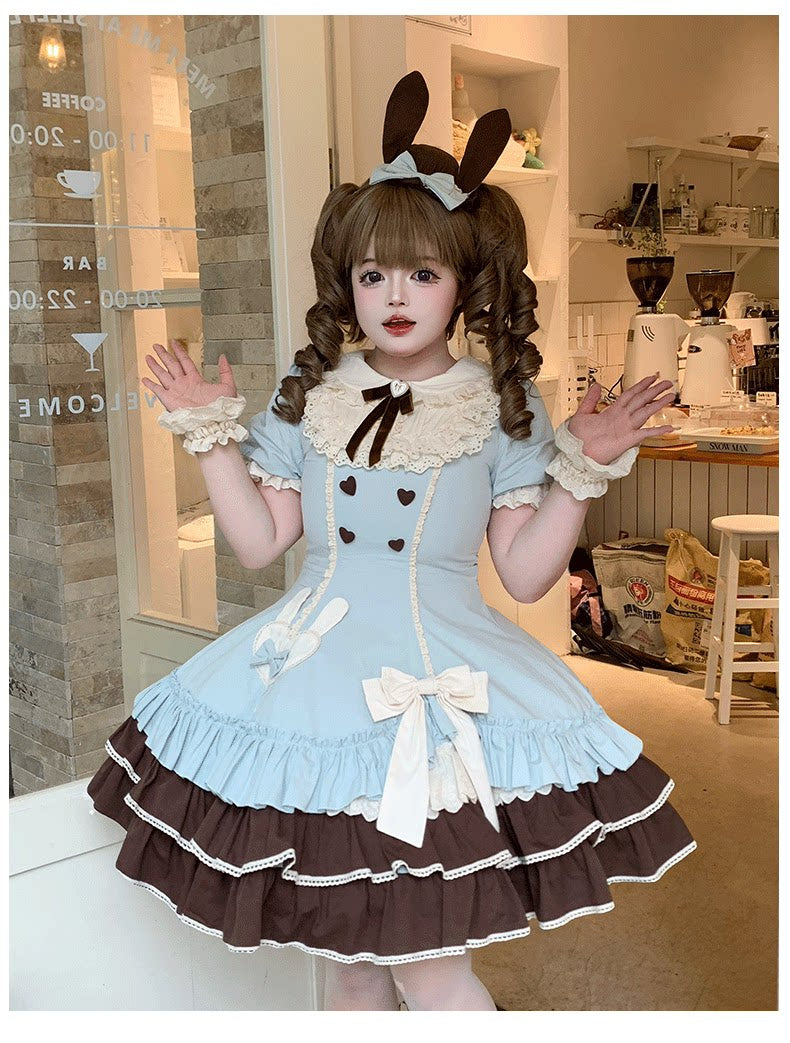 Creamy Bud - Old School Lolita OP Dress, Bunny Ear Heart Accent - image 4
