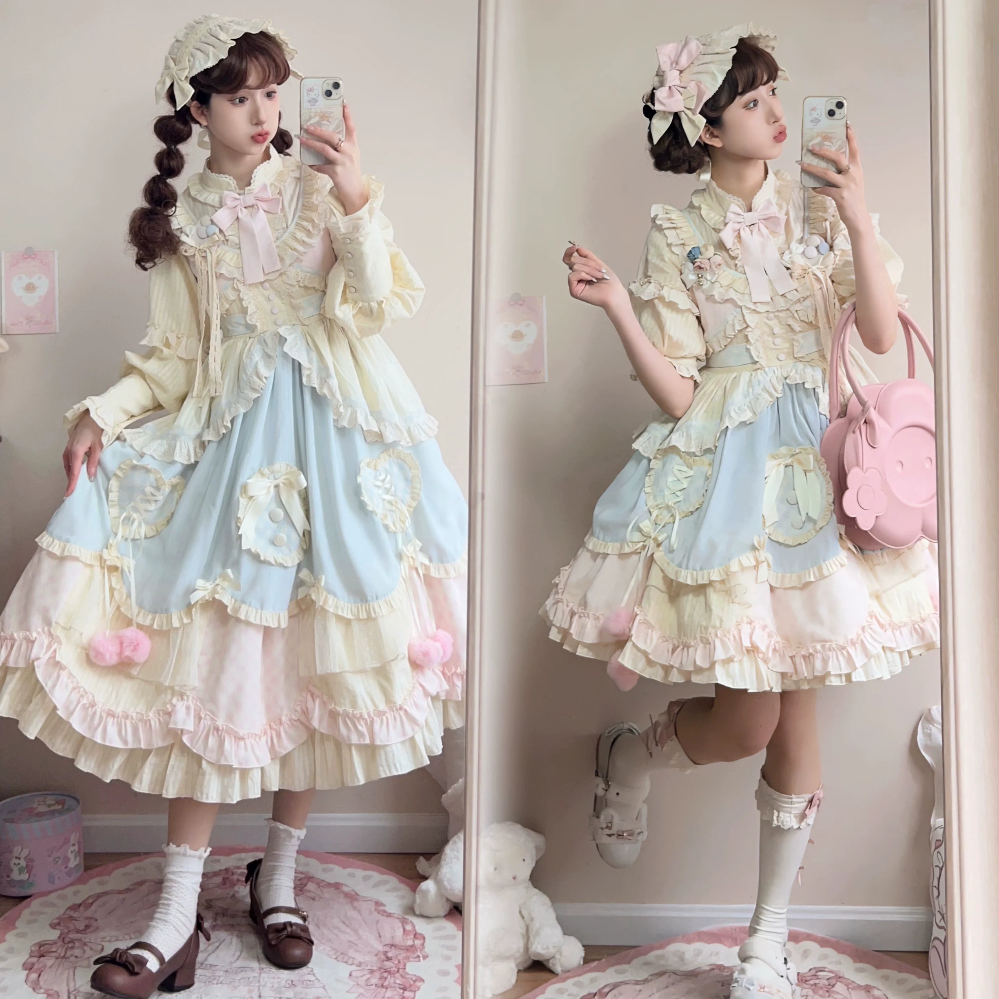 Dreamy Macaron - Sweet Lolita JSK Dress Solid Color Shirt - image 8