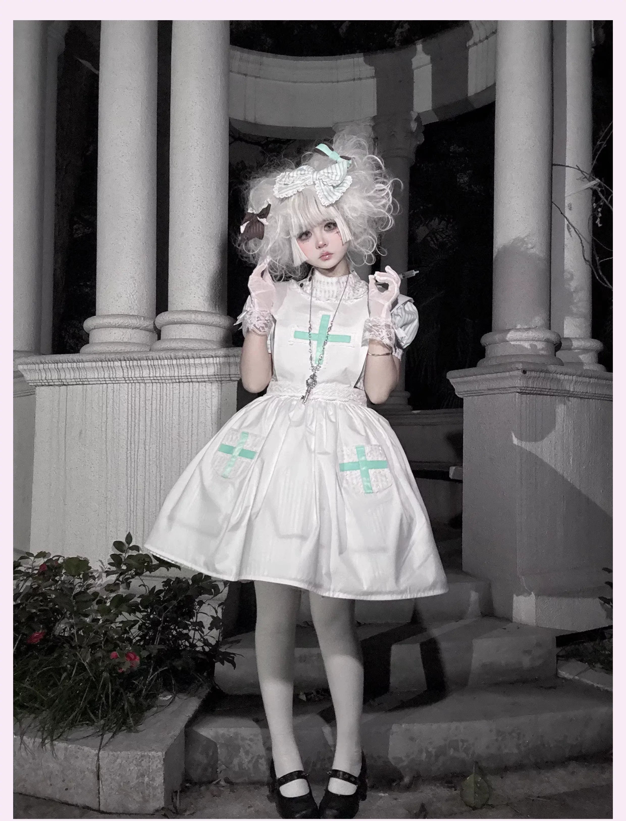 Mint Prescription - Old School Lolita Striped OP Dress, Electrocardiogram Trace and Accessories - image 20