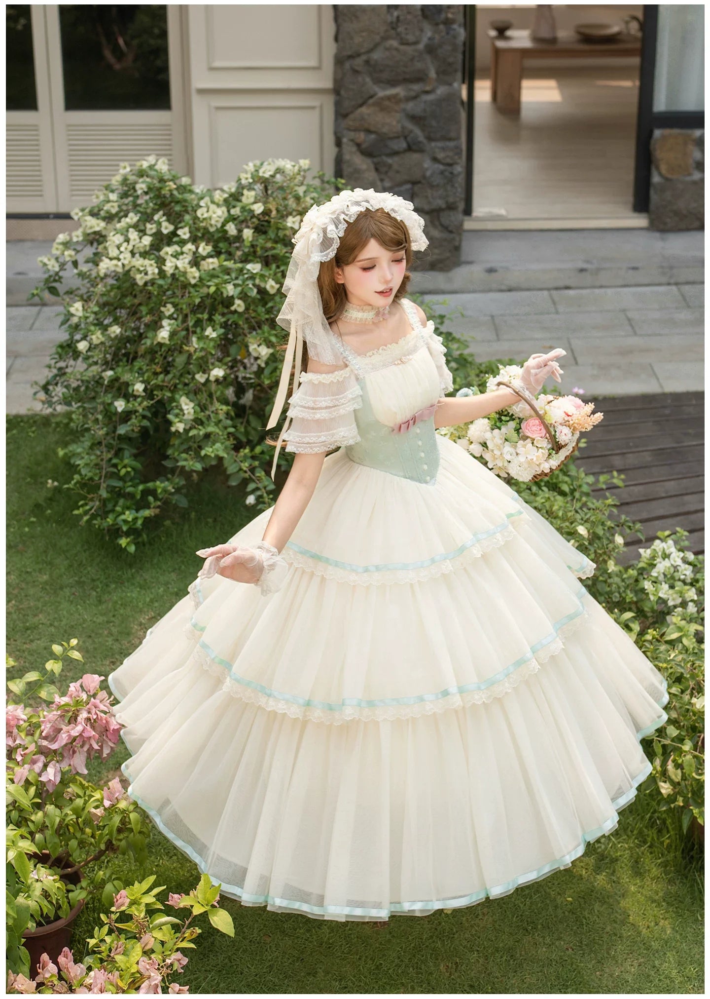Sea Salt Soda - Classic Lolita Adjustable Corset JSK Dress, Tiered Tulle Hem - image 17