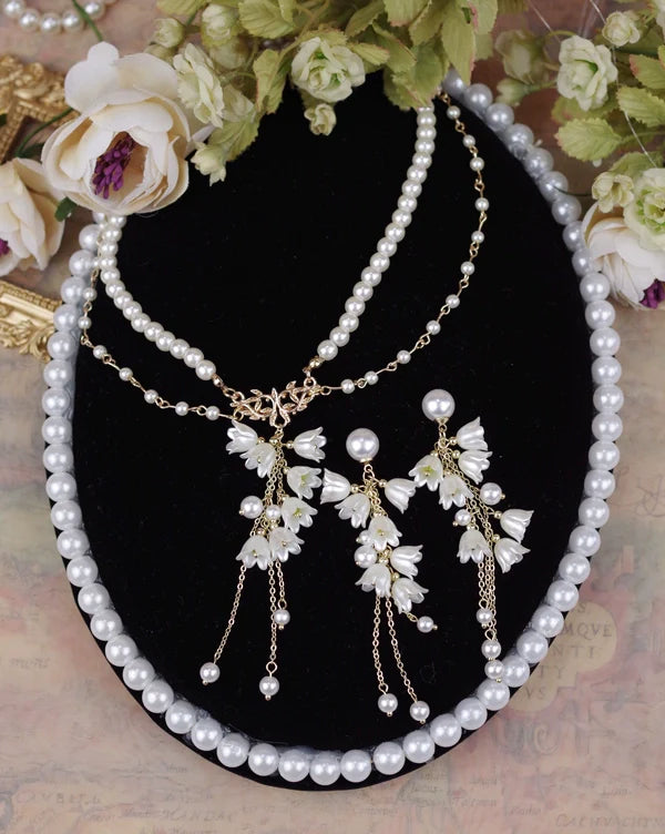 Lily Miss - Elegant Lolita Pearl Necklace and Earrings Set - image 1