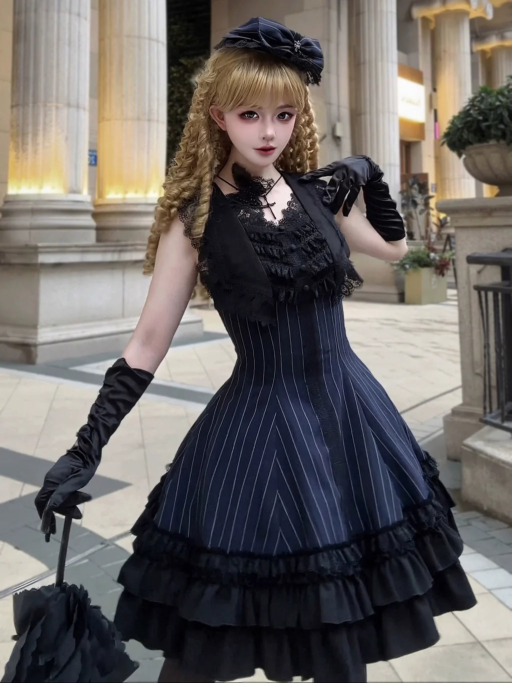 Six-Panel Gothic Lolita JSK Dress with Tiered Ruffles - image 3