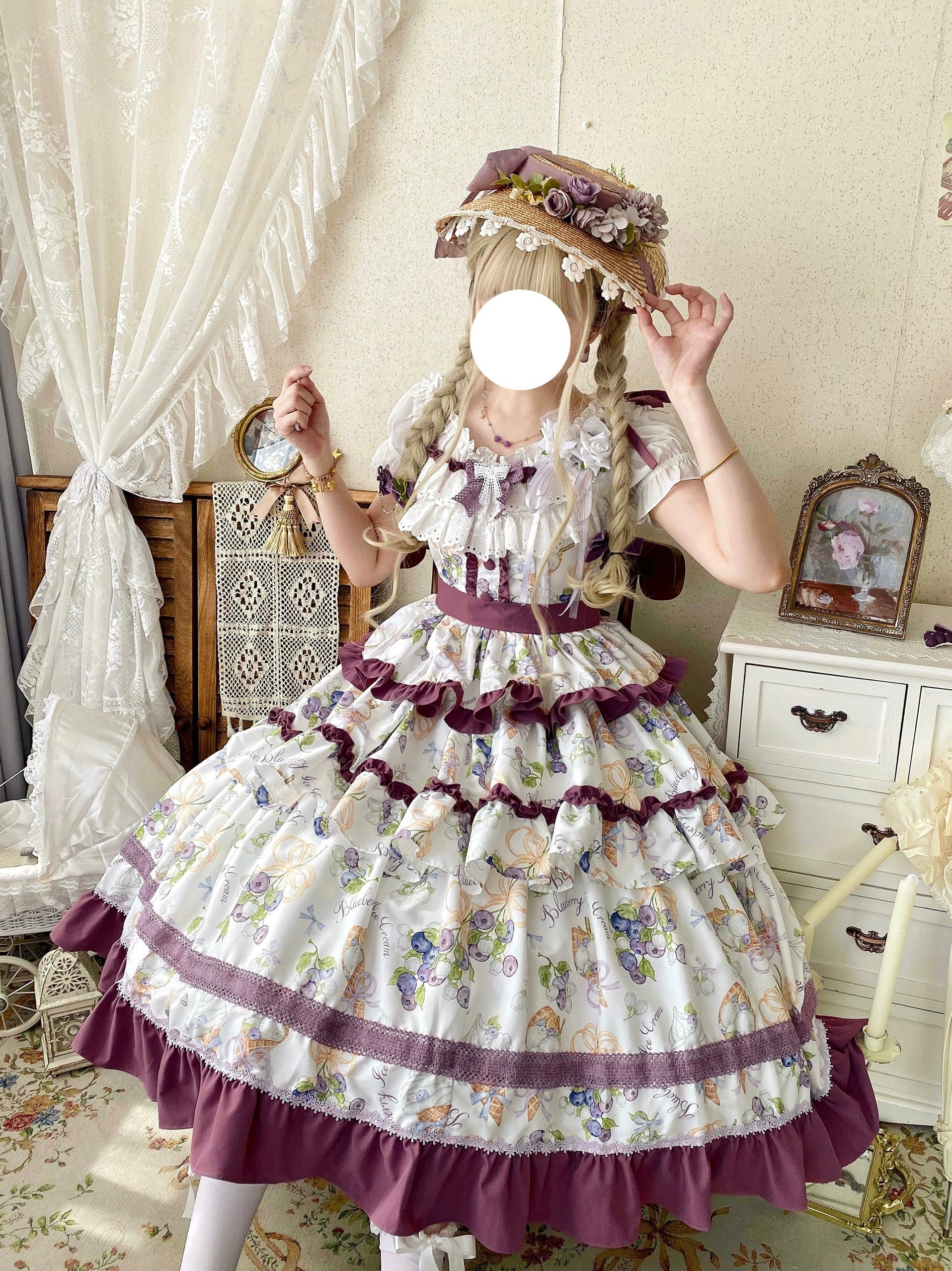 Blueberry Midsummer - Country Lolita Tiered JSK, Blueberry Print - image 5