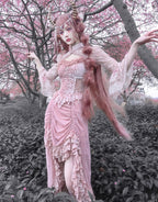 Sakura Nightmare - Pink Gothic Velvet Drawstring Dress - image 21