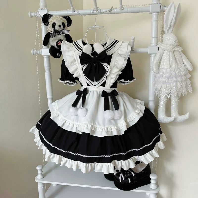 Sweet Bunny Pom-pom - Maid Lolita Bunny Ear Collar OP Dress, Detachable Apron and Accessories - image 1