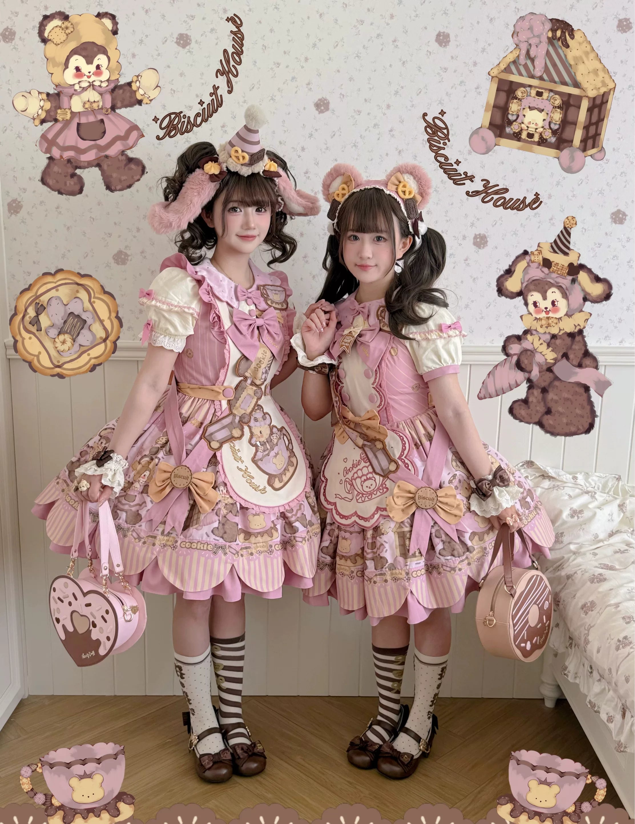 Bear Biscuit SP - Kawaii Lolita Bear Printed Dress Set with Bows - image 10