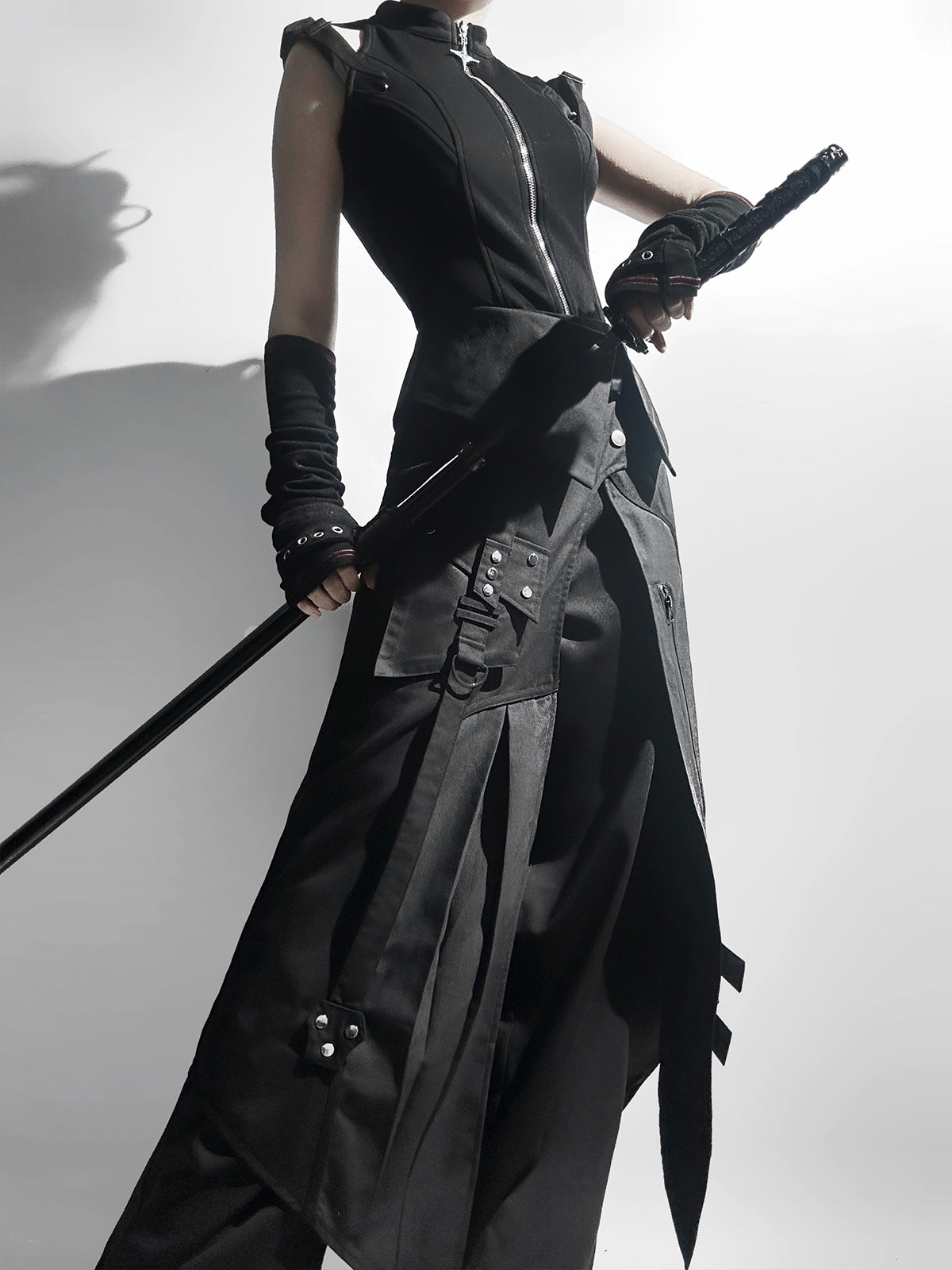 Nightblade Black Ouji Lolita Apron Pants Suit - image 1