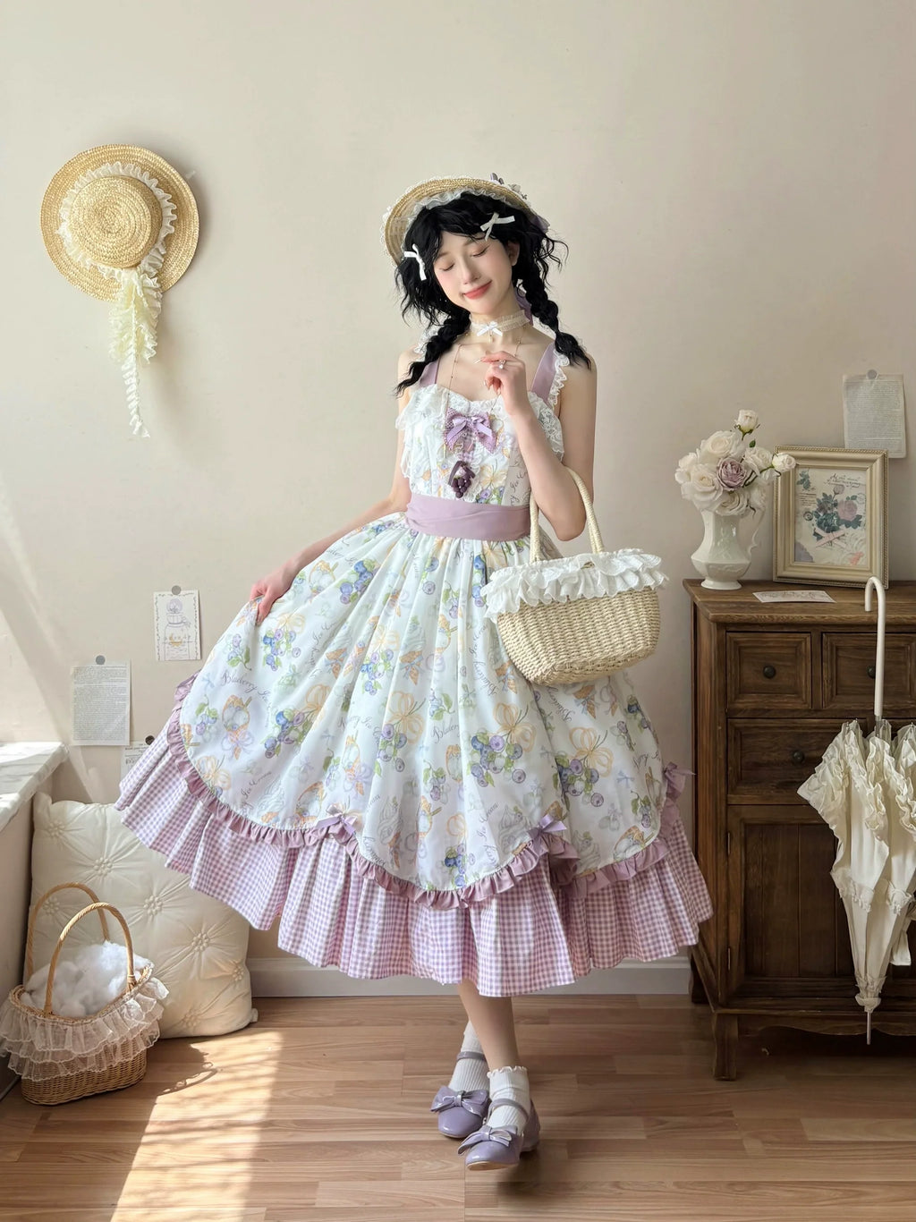 Blueberry Summer - Classic Lolita JSK Dress with Large Hem and Cotton Lining - image 2