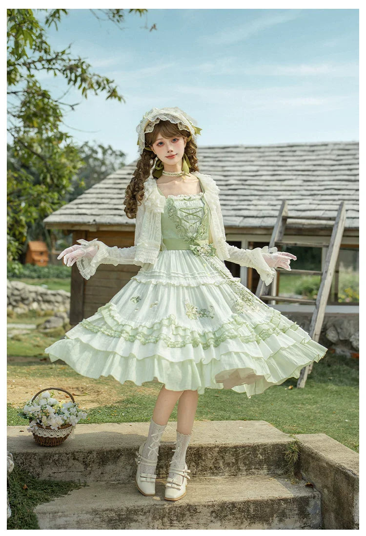 Green Grape - Embroidered Country Lolita OP Dress, Tiered JSK and Accessories - image 21
