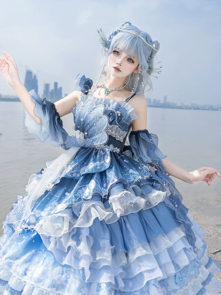 Blue Breath Jellyfish - Classic Lolita JSK Dress, Side Zipper - image 1