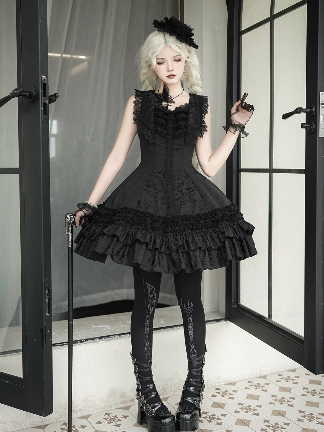 Six-Panel Gothic Lolita JSK Dress with Tiered Ruffles - image 5