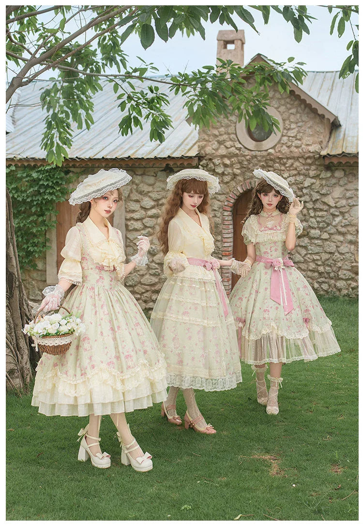 Wind Swept Roses - Classic Lolita Rose Printed Dress Set, Petal Hem - image 13