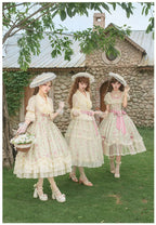 Wind Swept Roses - Classic Lolita Rose Printed Dress Set, Petal Hem - image 13