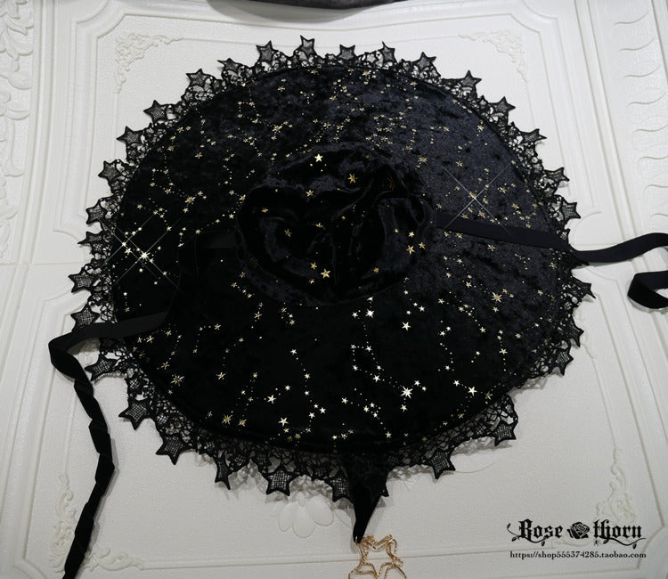 Polar Night Sky - Halloween Gorgeous Gilding Lolita Witch Hat - image 21