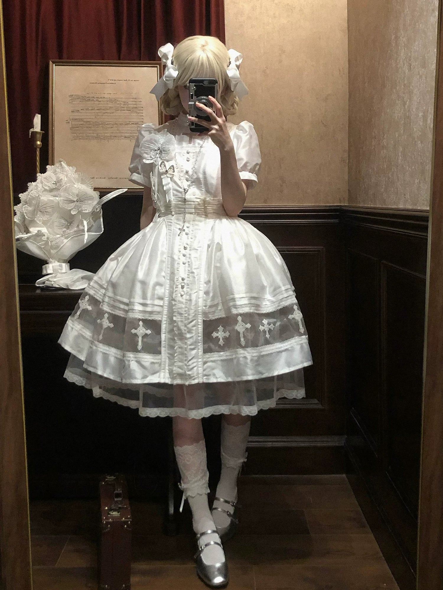 Ghost Orchid - Gothic Lolita OP Dress, Embroidered Cross - image 32
