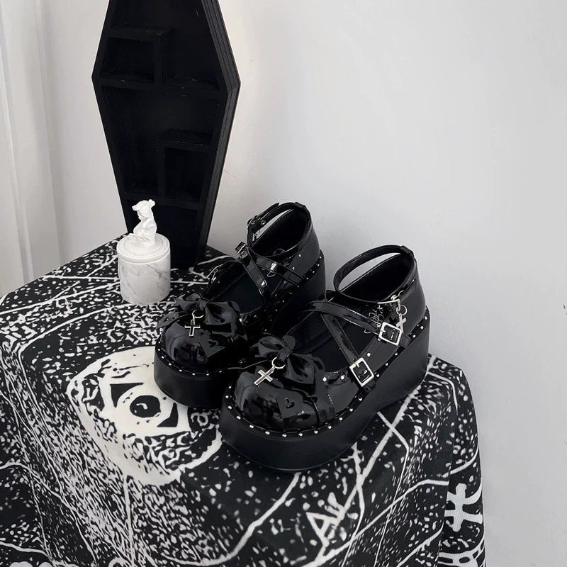 Devil Cross - Punk Lolita Shoes Cross High Platforms Shoes - image 16