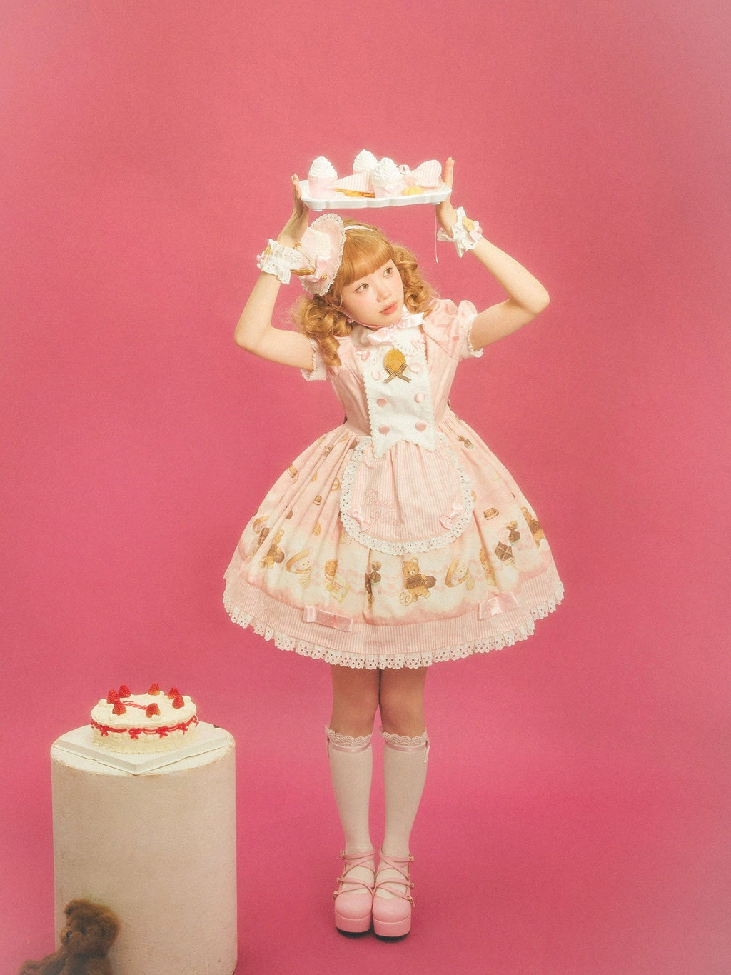 Patisserie Forever Happiness Pink Apron Sweet Lolita OP Dress Set - image 10
