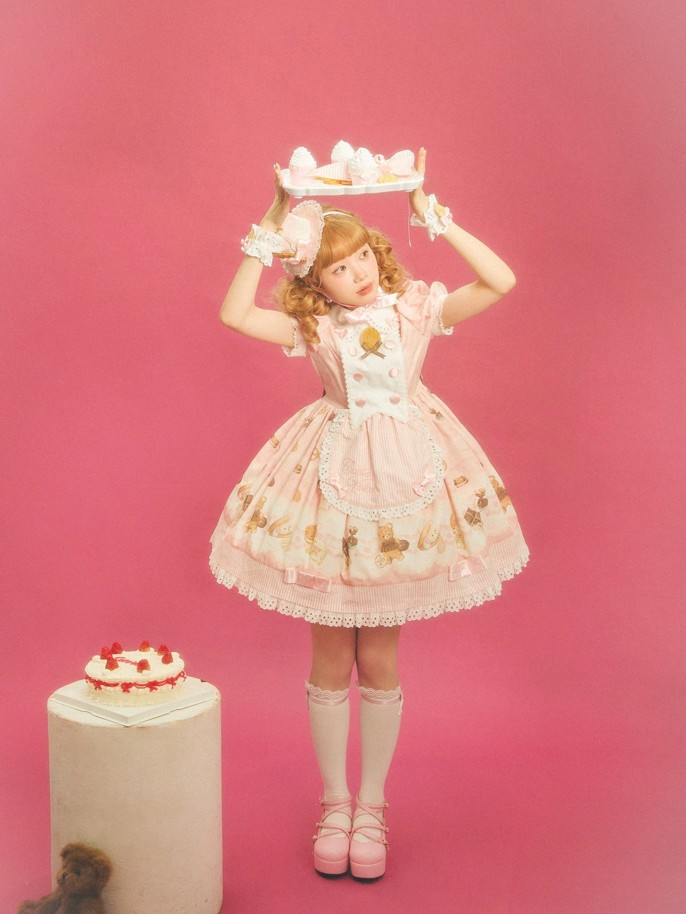 Patisserie Forever Happiness Pink Apron Sweet Lolita OP Dress Set - image 10