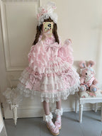 Cross Heart Knot - Sweet Lolita JSK Suit Tiered Ruffles Dress with Lace Blouse - image 1