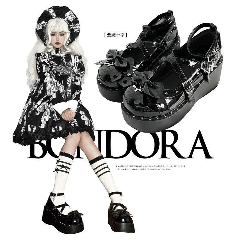 Devil Cross - Punk Lolita Shoes Cross High Platforms Shoes - image 13