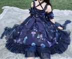 Coral Jellyfish - Sweet Lolita High-waist JSK Dress, Jellyfish & Coral Print and Accessories - image 8