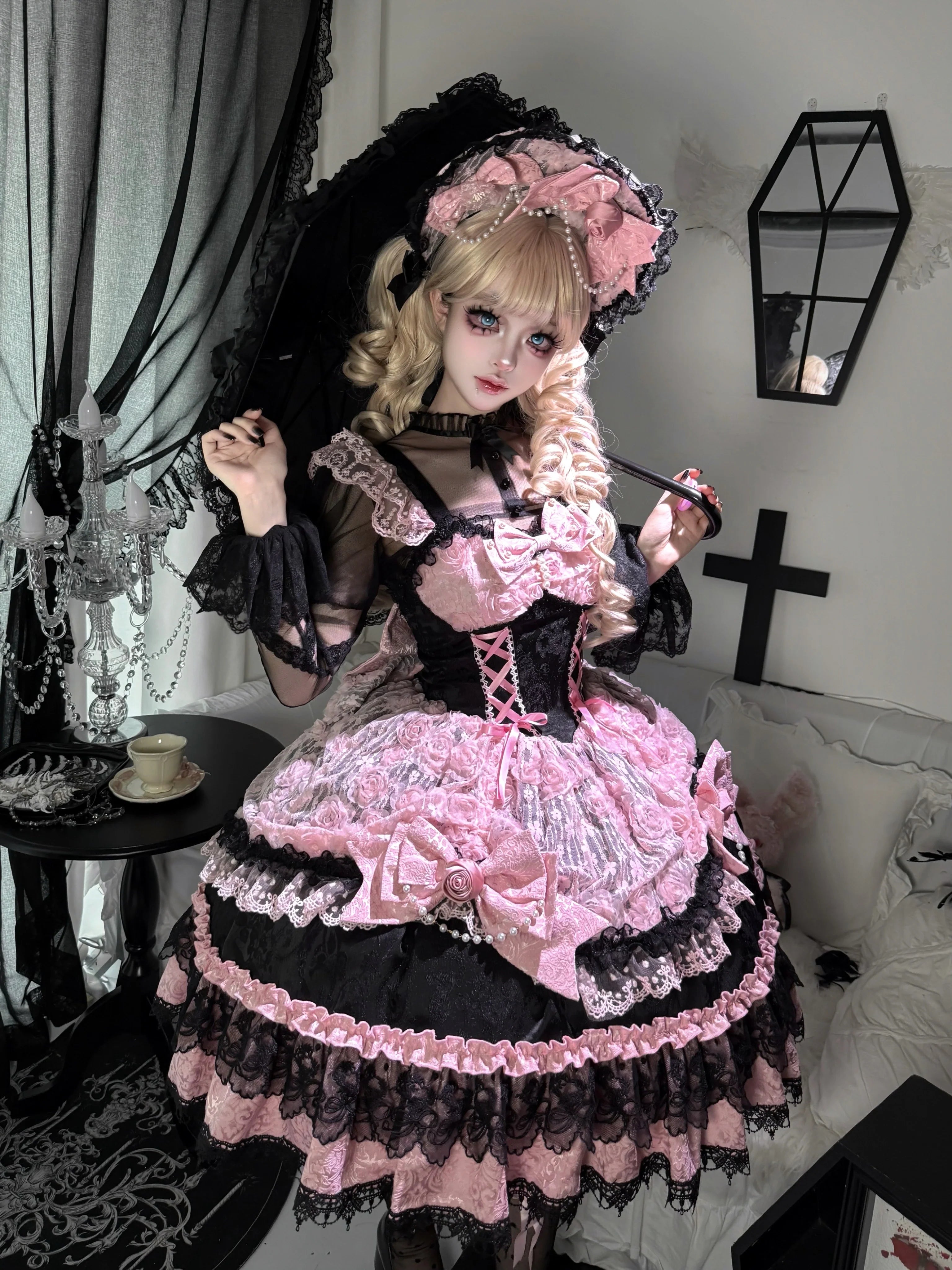 Rose Princess - Halloween Gothic Lolita JSK, Sheer Rose Dress - image 2