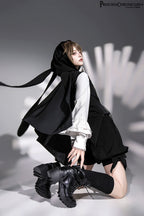 Rabbit Feather - Black Ouji Lolita Vest Shorts Suit Prince Cloak Set - image 18