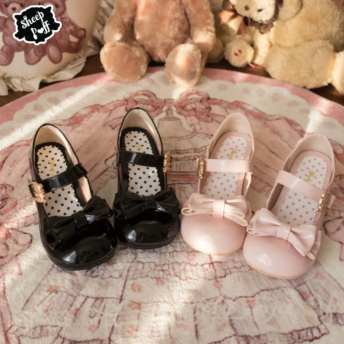 Hug Bear - Sweet Lolita Heel Shoes Bear Metal Buckle Bow Shoes - image 2