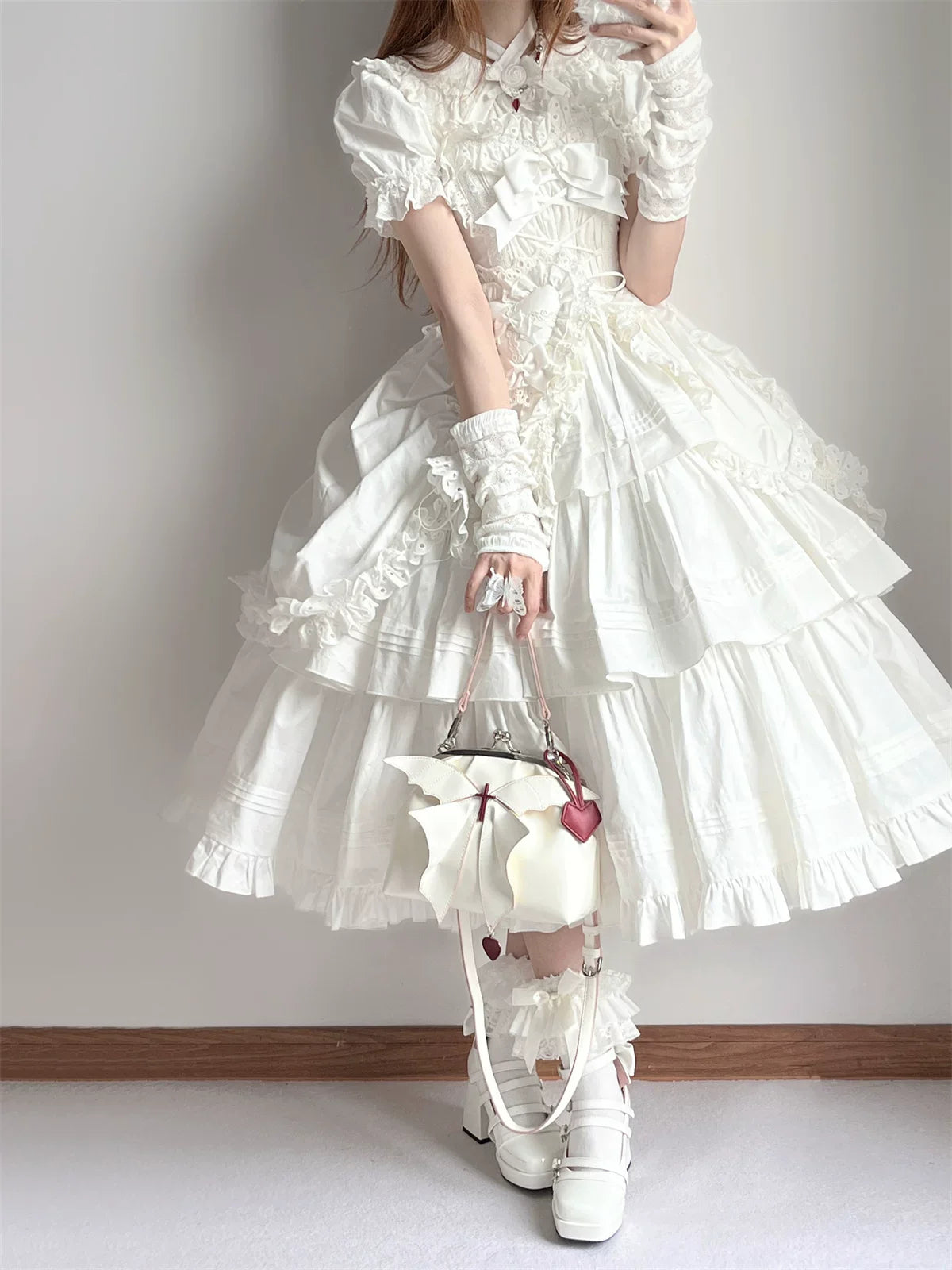 Cotton Gothic Lolita Long JSK, Drawn-up Hem - image 76