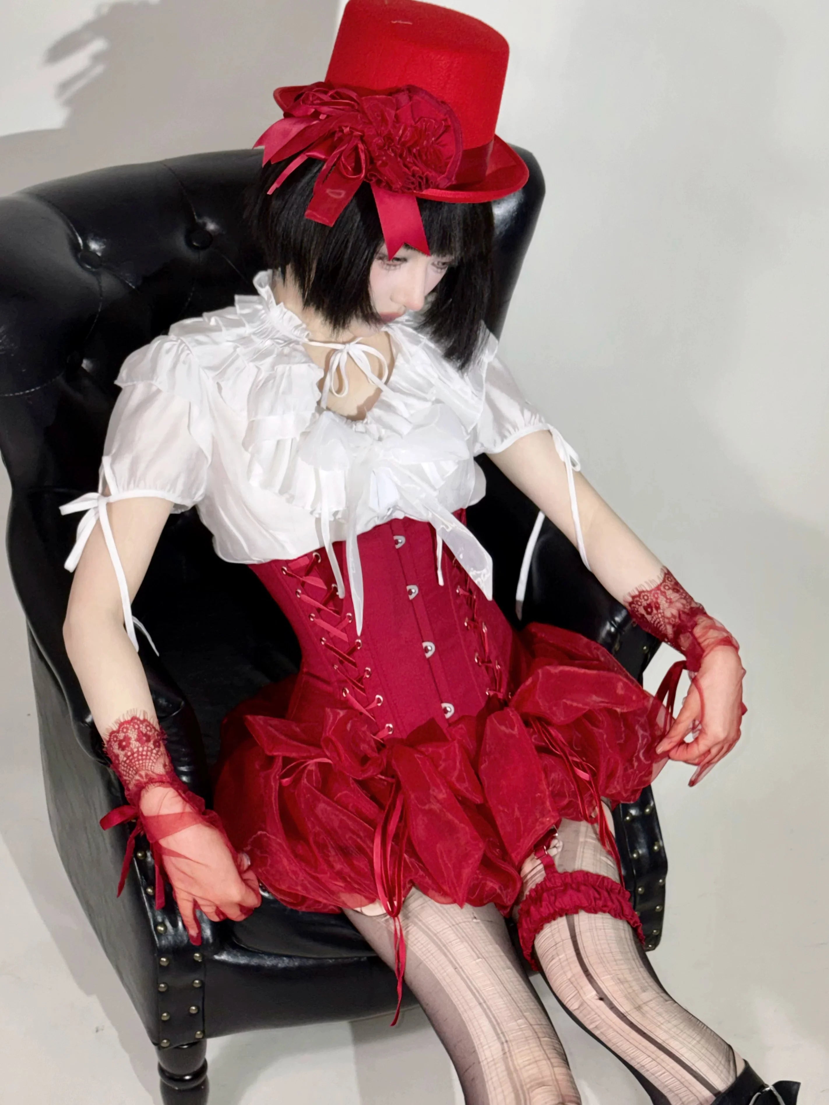 WONKA Gothic Lolita Red Blouse and High Waist Shorts Set - image 4