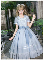 Seven-Day Bell - Blue Classic Lolita Striped OP Dress, Sailor Collar - image 28