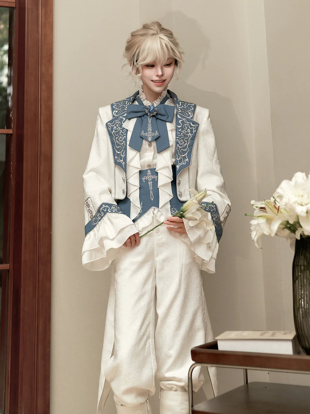 Lunar Paladin - Embroidered Ouji Lolita Tailcoat Set - image 3