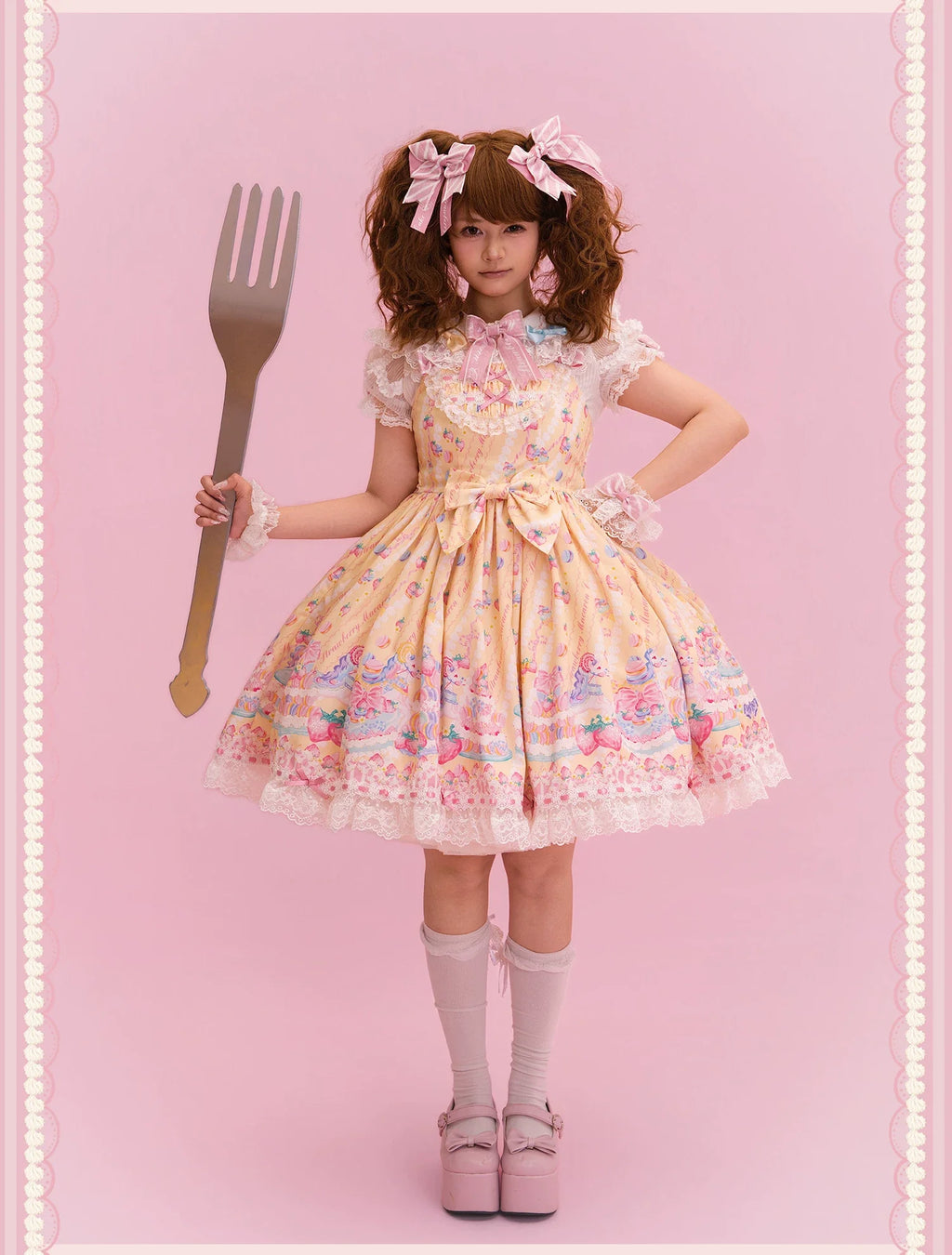 Macaron - Printed Sweet Lolita OP Dress and Old School JSK - image 3